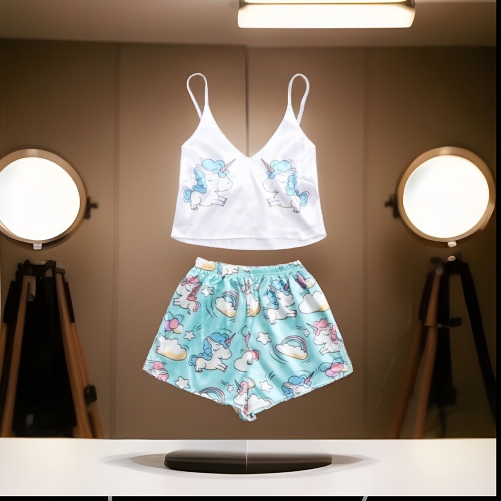 Satin Unicorn 🦄 Magical Clouds 2 🦄 On Cami Style Top & Unicorn Satin Short PJs